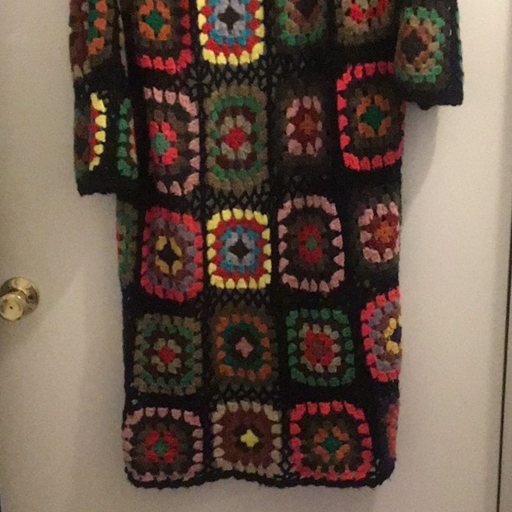 Multicolor Crochet Granny square hooded maxi cardigan one size - Picture 9 of 15